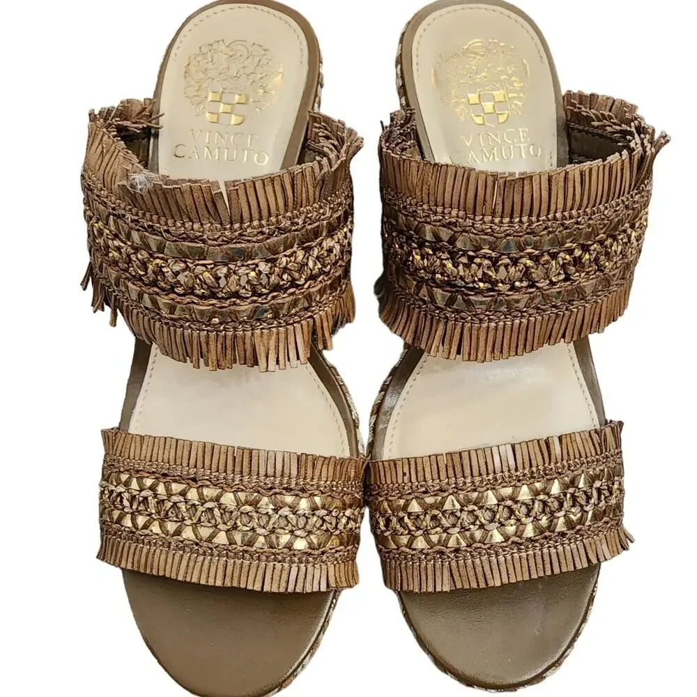 Vince Camuto Brown Espadrille Wedge Sandals, Size 7.5M